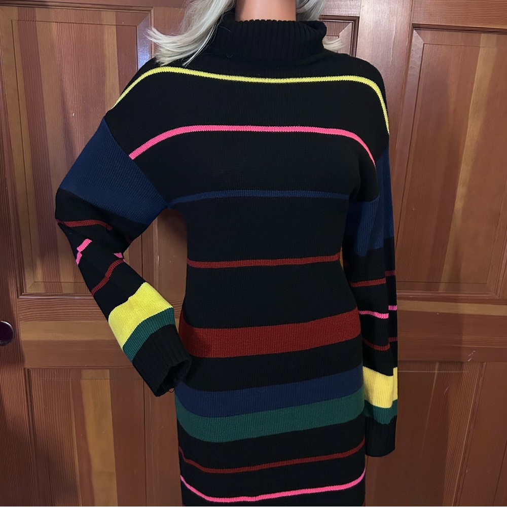 Striped Pattern Colorblock Sweater Dress. - Picture 13 of 16